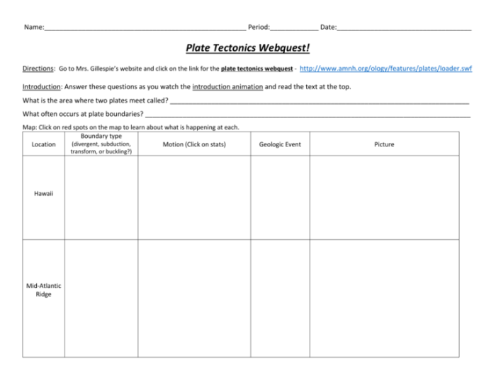 Plate tectonics webquest answer sheet