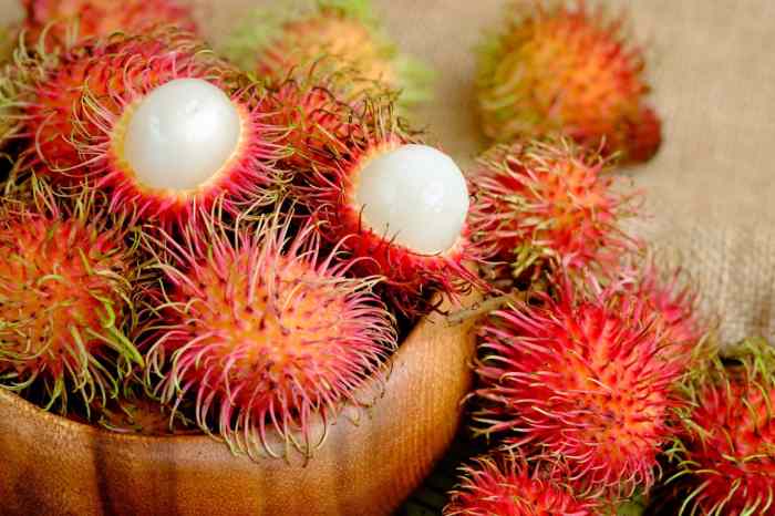 Tropical fruit with bumpy pink shell