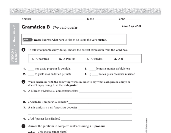 Unidad 2 lección 1 answer key